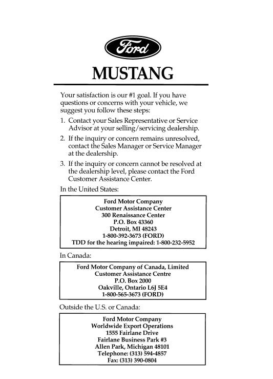 1996 Ford Mustang Owner's Manual